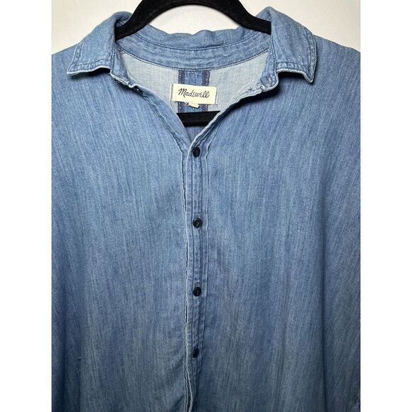 Madewell Tops - Madewell Denim Top Sz XXS Ruffie Shirt Blouse‎ Cotton Linen Cap sleeve